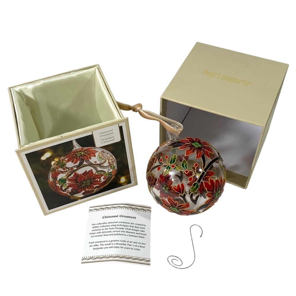 Pier 1 Imports Cloisonné Glass Poinsettia Ball Ornament Christmas Handcrafted - Picture 2 of 3